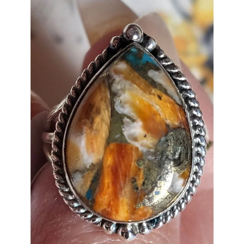 Sterling Silver Spiny Oyster Copper Turquoise Ring